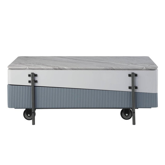 47" Gray White and Black Faux Marble Wood and Steel Lift Top Coffee Table HomeRoots