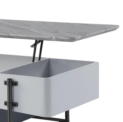 47" Gray White and Black Faux Marble Wood and Steel Lift Top Coffee Table HomeRoots