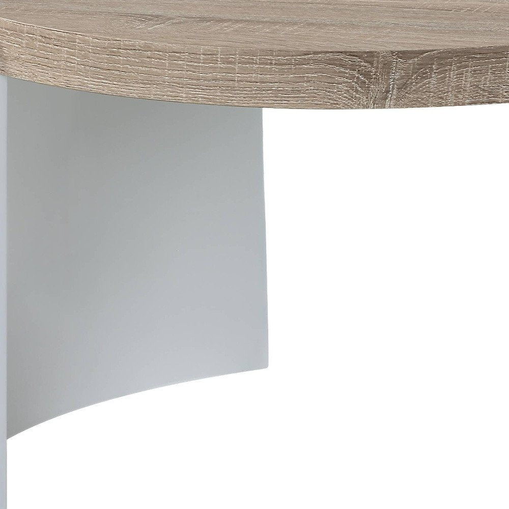 33" Oak and White Wood Round Partial Frame Coffee Table — view 3