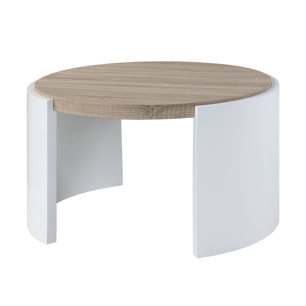 33" Oak and White Wood Round Partial Frame Coffee Table HomeRoots
