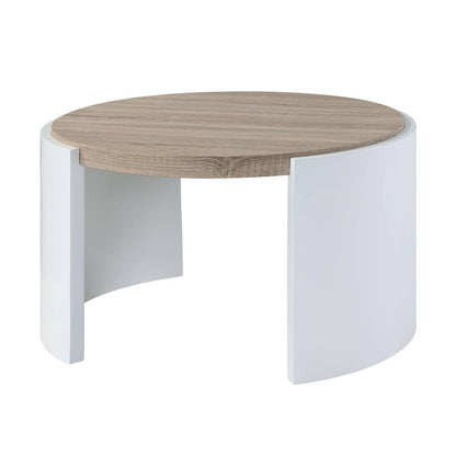 33" Oak and White Wood Round Partial Frame Coffee Table HomeRoots