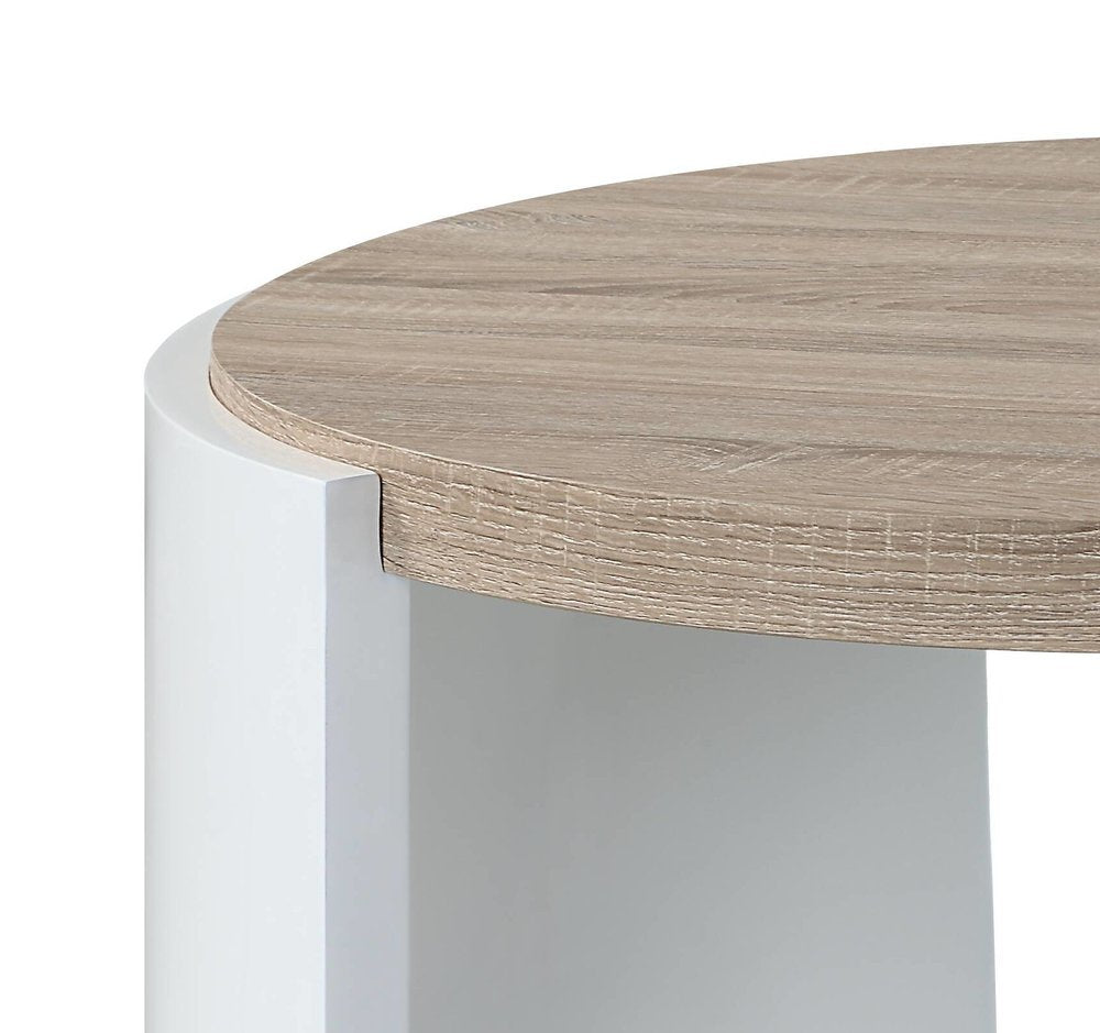 33" Oak and White Wood Round Partial Frame Coffee Table HomeRoots