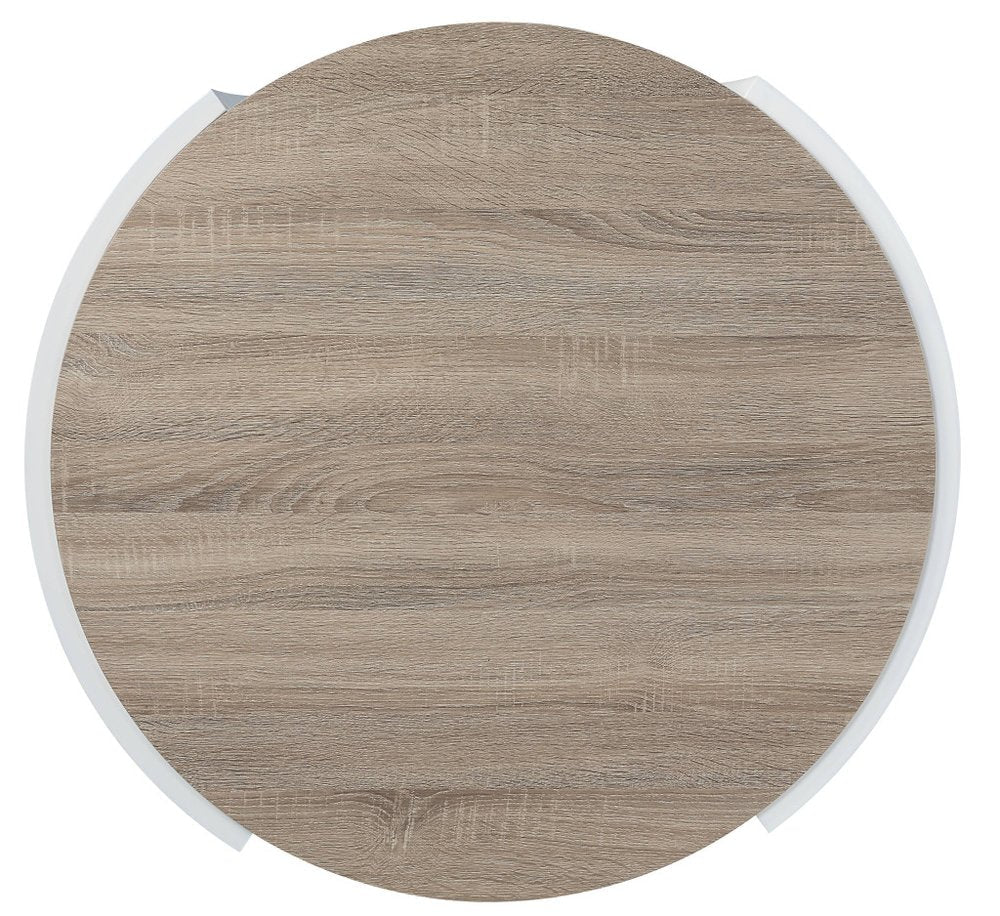 33" Oak and White Wood Round Partial Frame Coffee Table HomeRoots