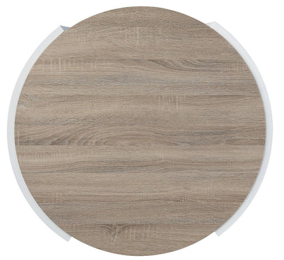 33" Oak and White Wood Round Partial Frame Coffee Table HomeRoots