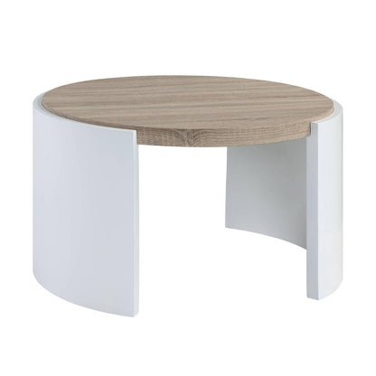 33" Oak and White Wood Round Partial Frame Coffee Table HomeRoots