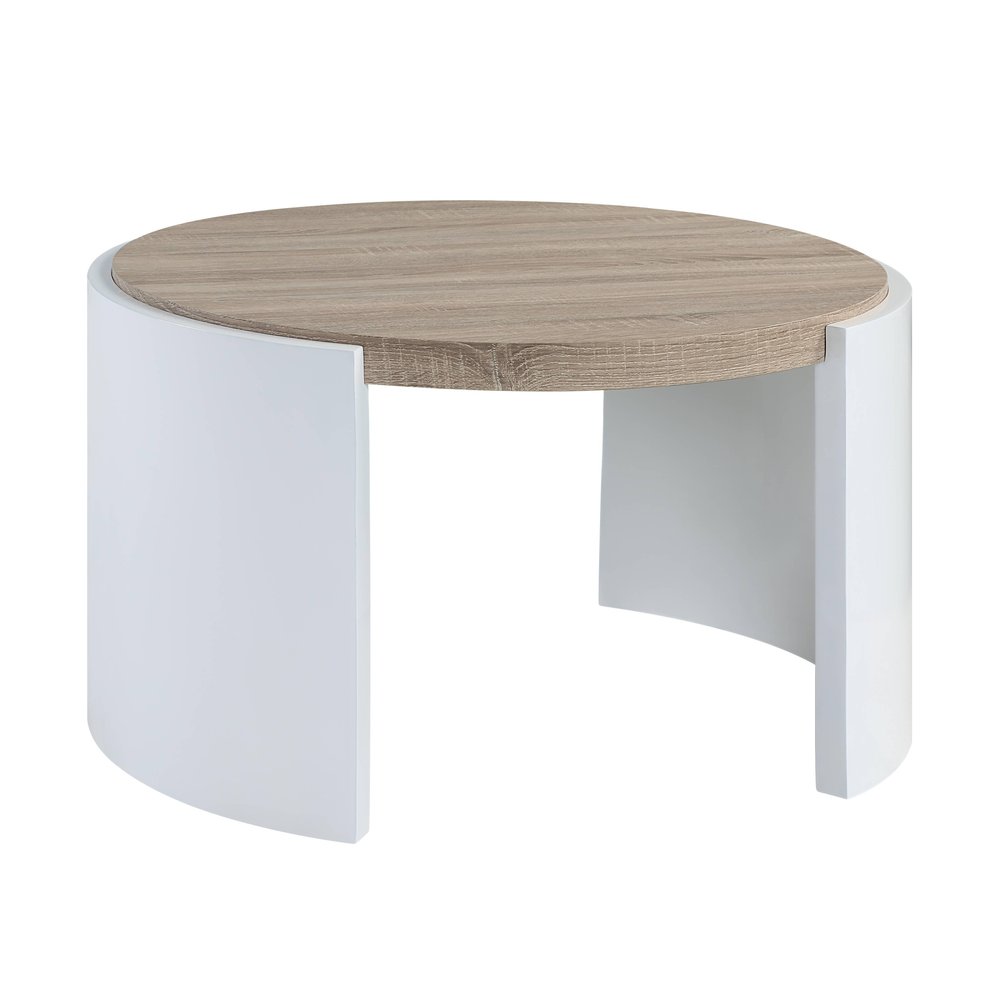 33" Oak and White Wood Round Partial Frame Coffee Table HomeRoots