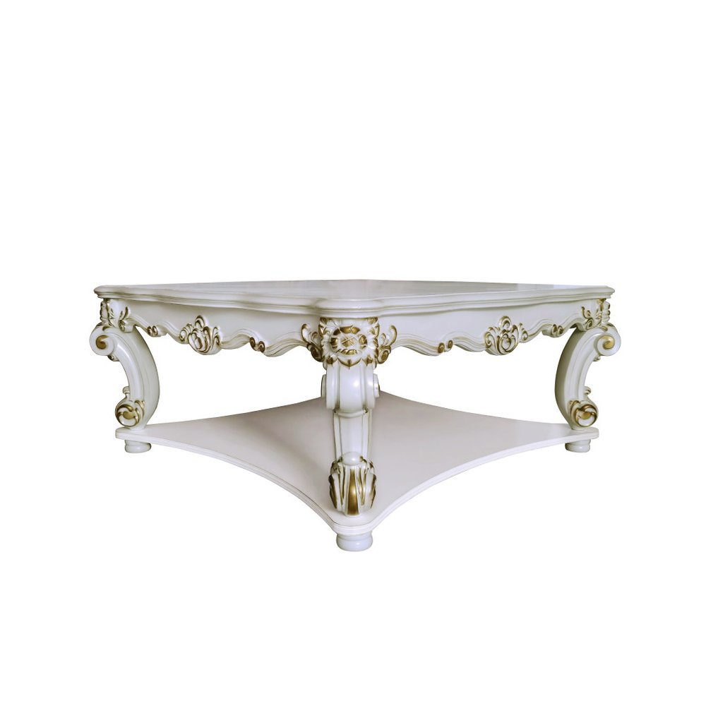 58" Ivory and Gold Wood Square Coffee Table With Shelf HomeRoots