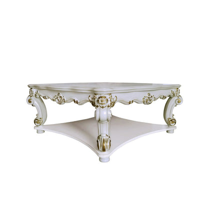 58" Ivory and Gold Wood Square Coffee Table With Shelf HomeRoots
