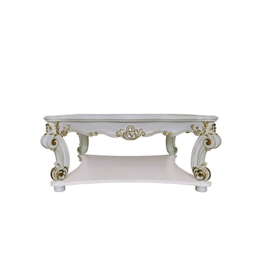 58" Ivory and Gold Wood Square Coffee Table With Shelf HomeRoots