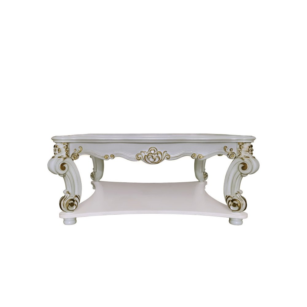 58" Ivory and Gold Wood Square Coffee Table With Shelf HomeRoots