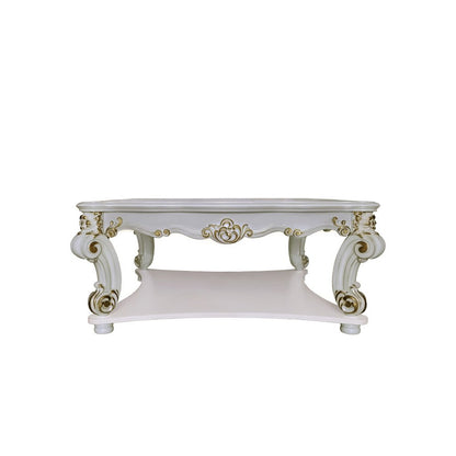 58" Ivory and Gold Wood Square Coffee Table With Shelf HomeRoots