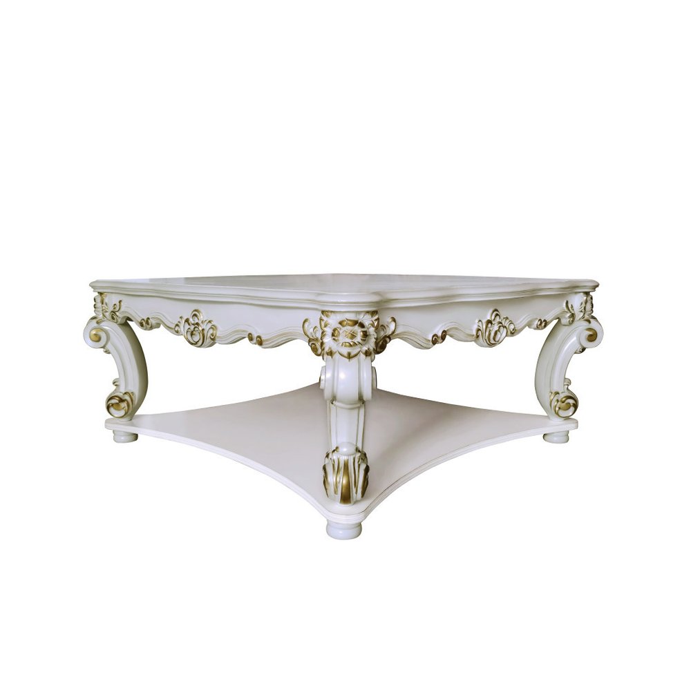 58" Ivory and Gold Wood Square Coffee Table With Shelf HomeRoots