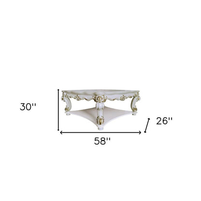 58" Ivory and Gold Wood Square Coffee Table With Shelf HomeRoots