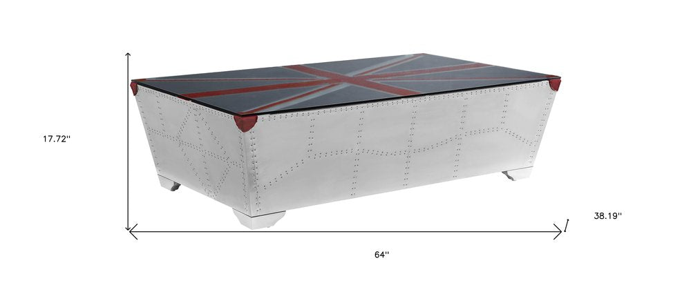 64" Silver Navy Blue And Red Union Jack Aviator Coffee Table HomeRoots