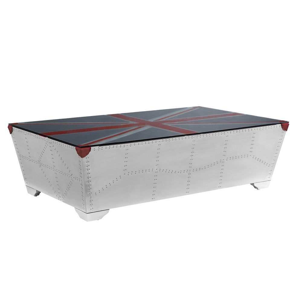 64" Silver Navy Blue And Red Union Jack Aviator Coffee Table HomeRoots