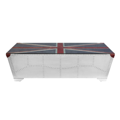64" Silver Navy Blue And Red Union Jack Aviator Coffee Table HomeRoots