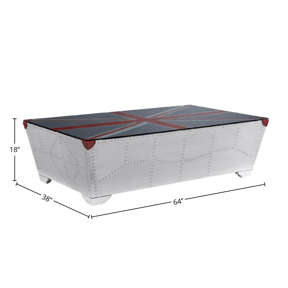 64" Silver Navy Blue And Red Union Jack Aviator Coffee Table HomeRoots