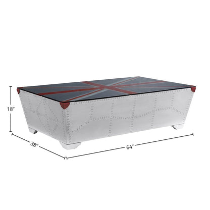 64" Silver Navy Blue And Red Union Jack Aviator Coffee Table HomeRoots