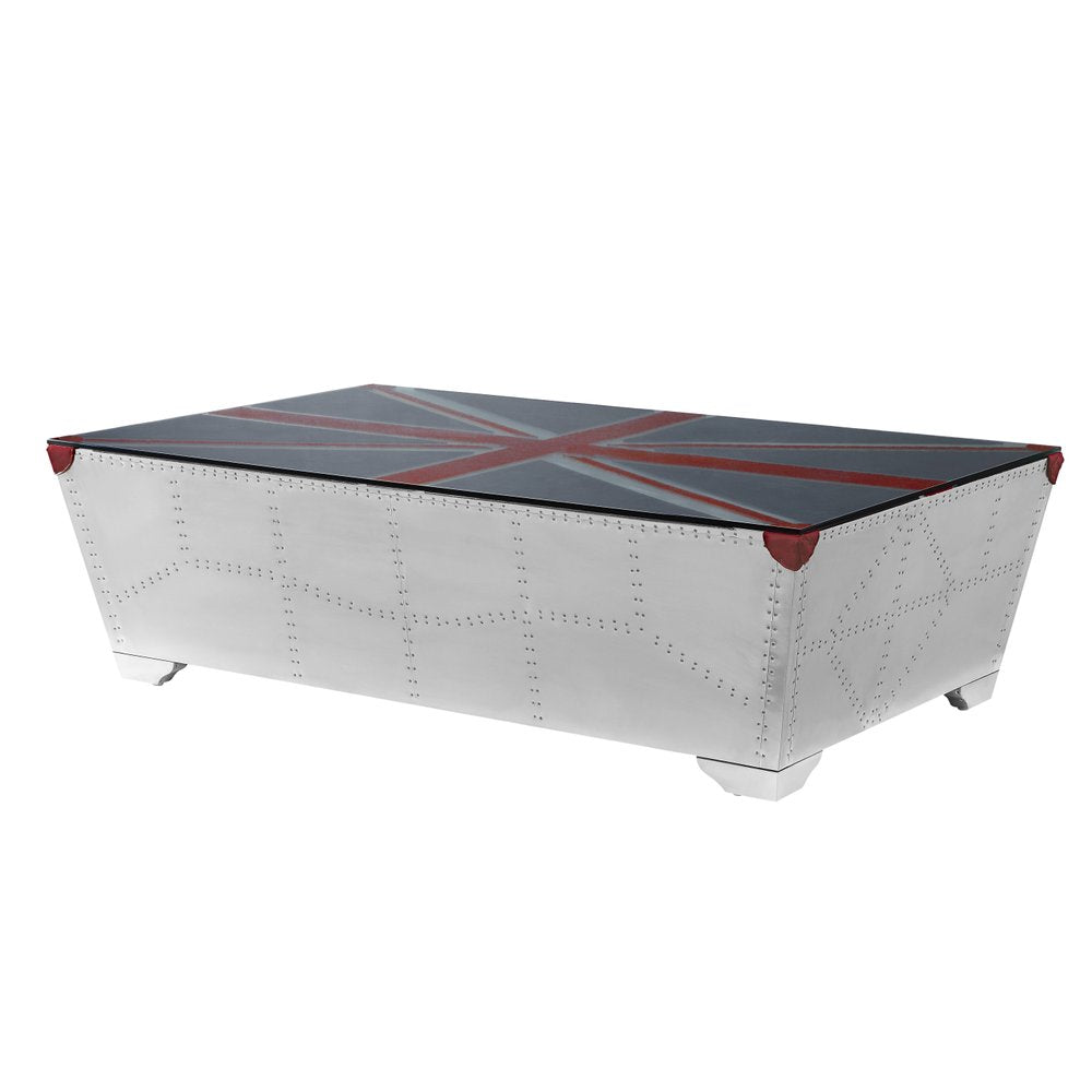 64" Silver Navy Blue And Red Union Jack Aviator Coffee Table HomeRoots