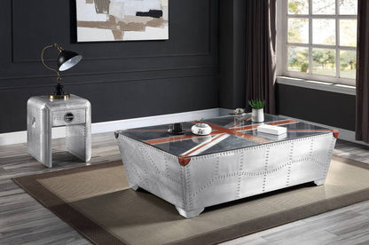 64" Silver Navy Blue And Red Union Jack Aviator Coffee Table HomeRoots