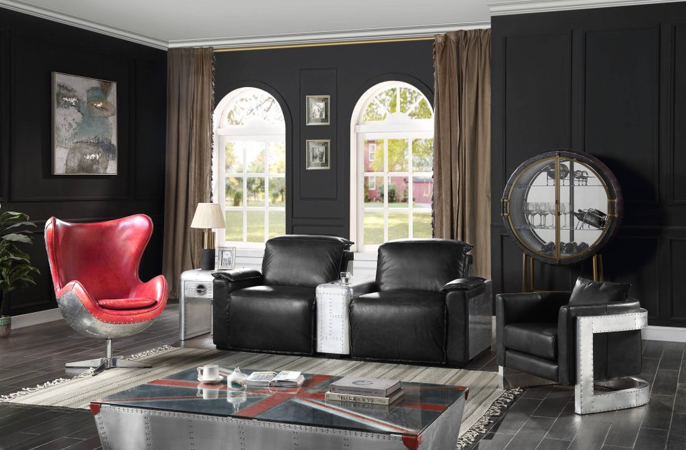 64" Silver Navy Blue And Red Union Jack Aviator Coffee Table HomeRoots