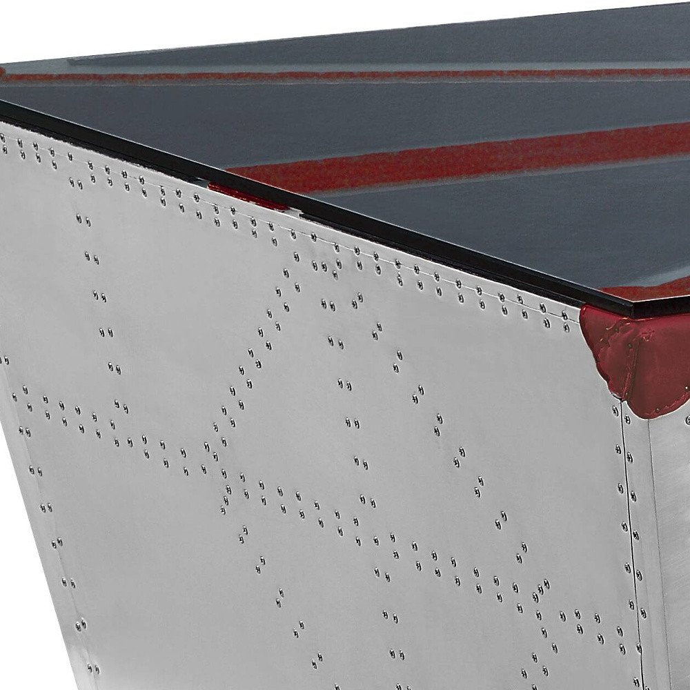 64" Silver Navy Blue And Red Union Jack Aviator Coffee Table HomeRoots