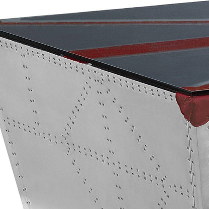 64" Silver Navy Blue And Red Union Jack Aviator Coffee Table HomeRoots