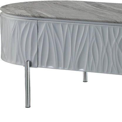 47" Gray Wood and Steel Oval Coffee Table With Drawer HomeRoots