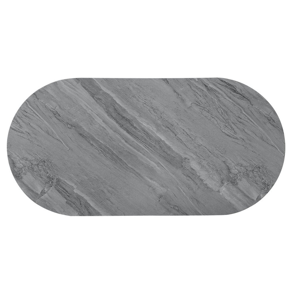 47" Gray Wood and Steel Oval Coffee Table With Drawer HomeRoots