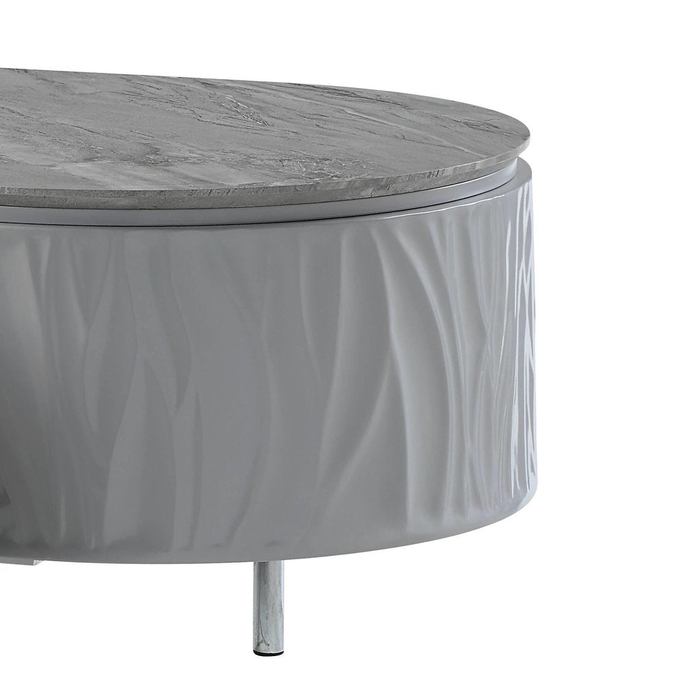 47" Gray Wood and Steel Oval Coffee Table With Drawer HomeRoots