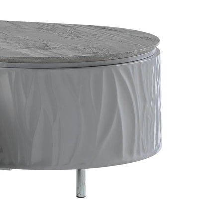 47" Gray Wood and Steel Oval Coffee Table With Drawer HomeRoots