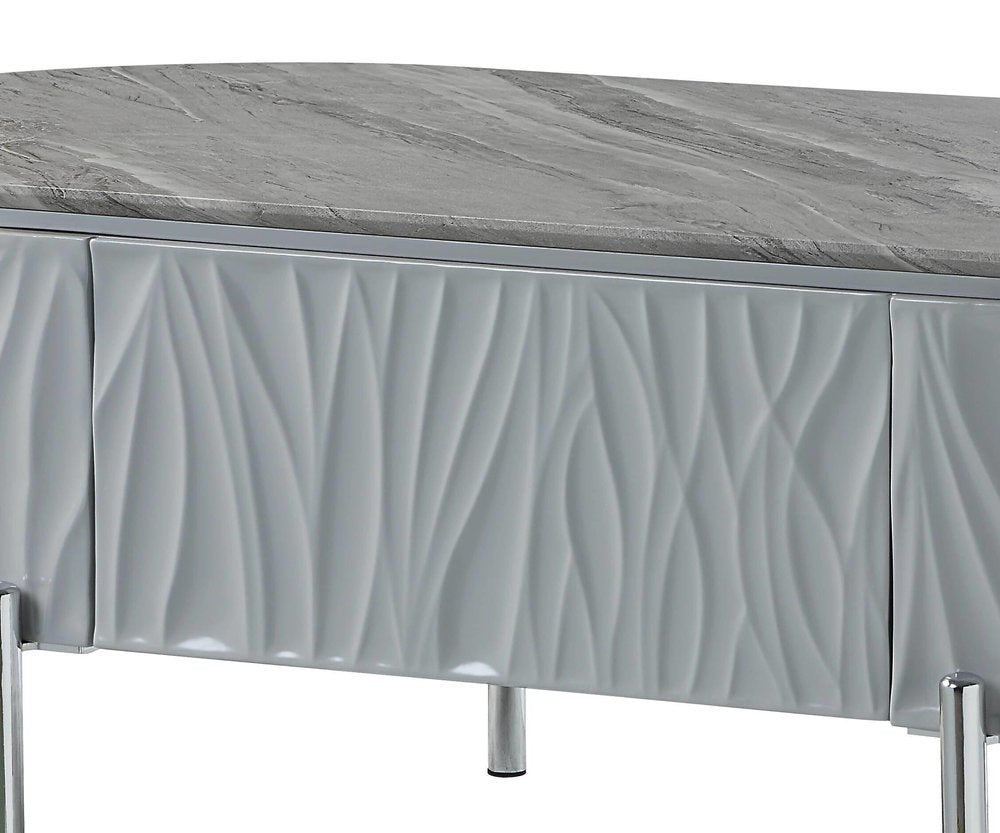 47" Gray Wood and Steel Oval Coffee Table With Drawer HomeRoots