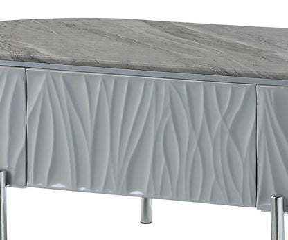 47" Gray Wood and Steel Oval Coffee Table With Drawer HomeRoots
