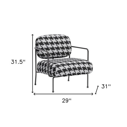29" Black And White And Black Upholstered Houndstooth Arm Chair HomeRoots
