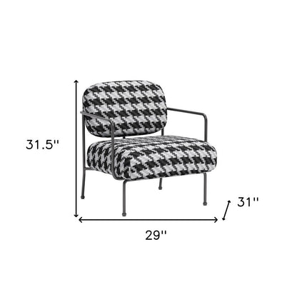 29" Black And White And Black Upholstered Houndstooth Arm Chair HomeRoots