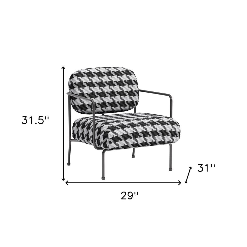 29" Black And White And Black Upholstered Houndstooth Arm Chair HomeRoots