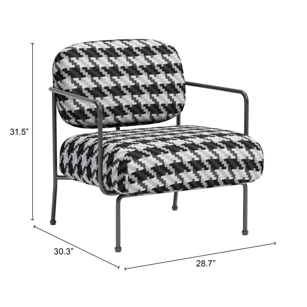 29" Black And White And Black Upholstered Houndstooth Arm Chair HomeRoots