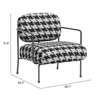 29" Black And White And Black Upholstered Houndstooth Arm Chair HomeRoots