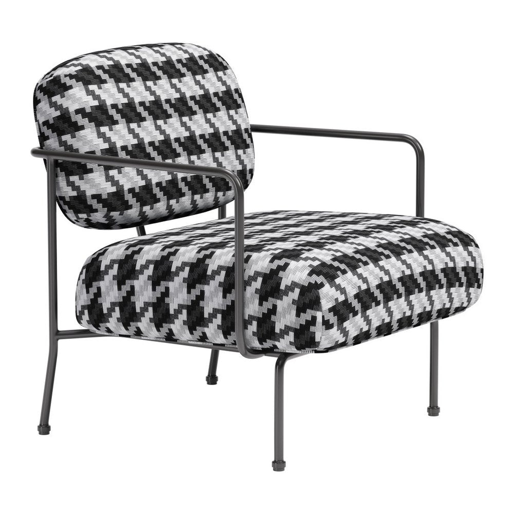 29" Black And White And Black Upholstered Houndstooth Arm Chair HomeRoots