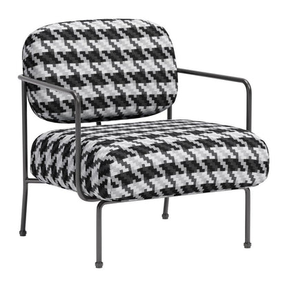 29" Black And White And Black Upholstered Houndstooth Arm Chair HomeRoots
