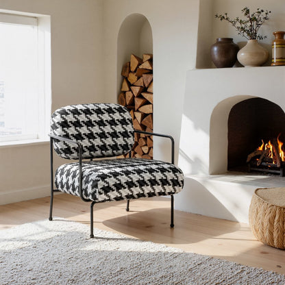 29" Black And White And Black Upholstered Houndstooth Arm Chair HomeRoots