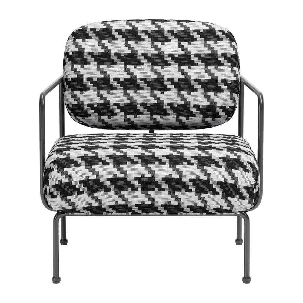 29" Black And White And Black Upholstered Houndstooth Arm Chair HomeRoots