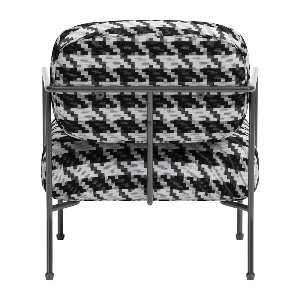 29" Black And White And Black Upholstered Houndstooth Arm Chair HomeRoots