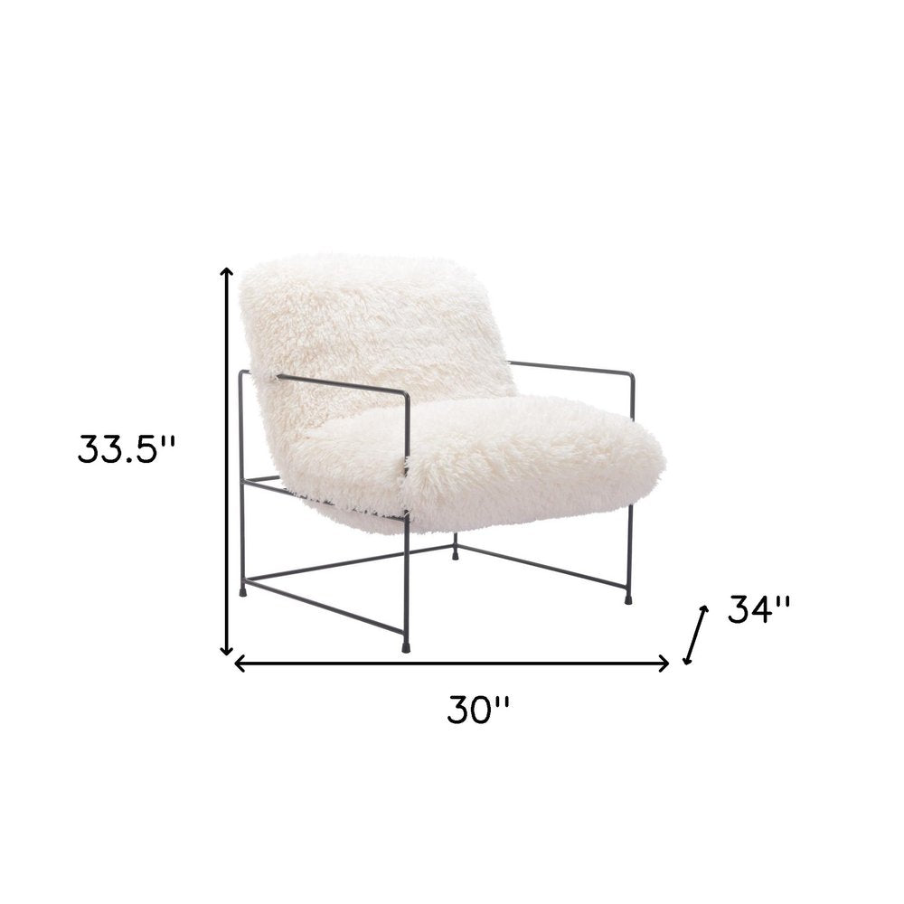 30" White And Black Sherpa And Upholstered Arm Chair HomeRoots