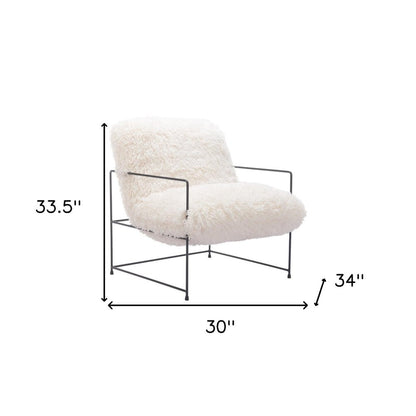 30" White And Black Sherpa And Upholstered Arm Chair HomeRoots
