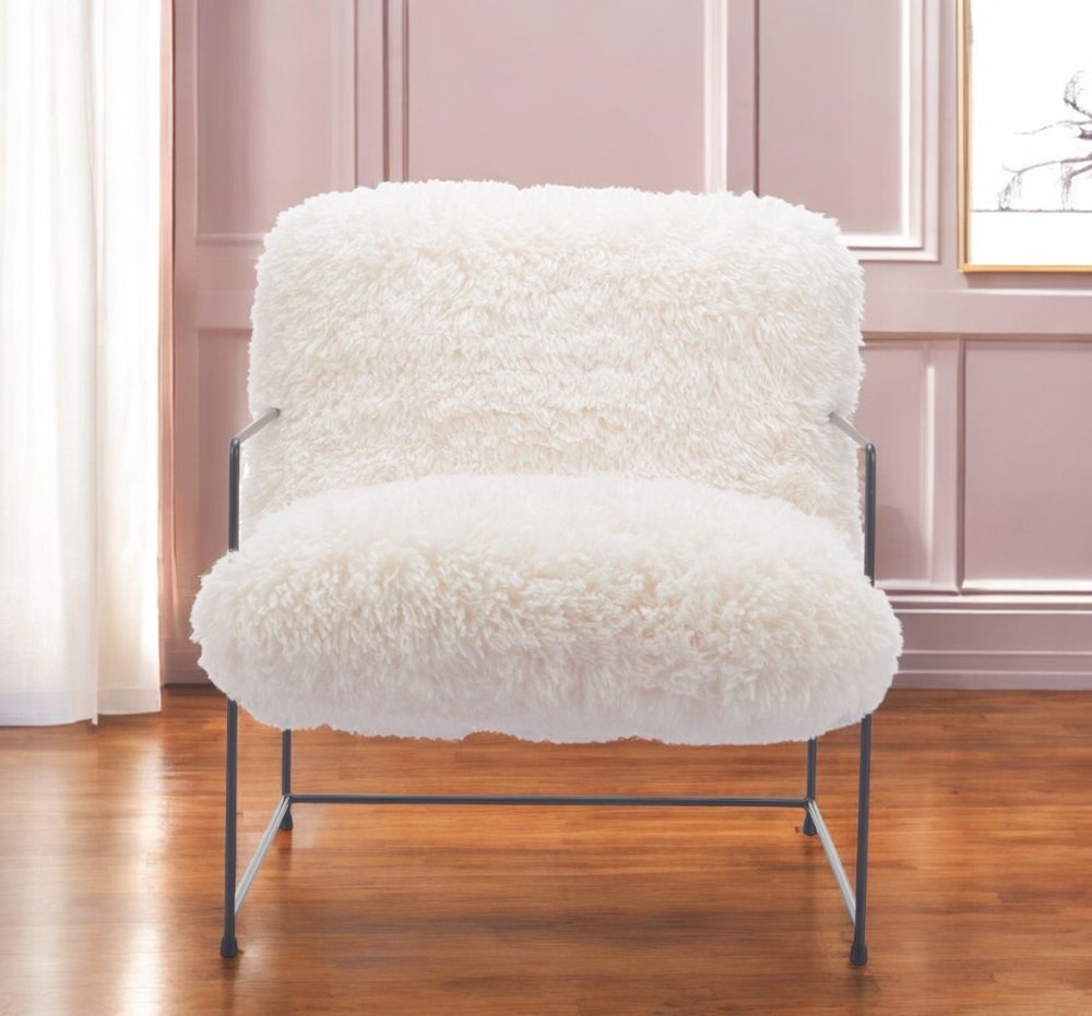 30" White And Black Sherpa And Upholstered Arm Chair HomeRoots