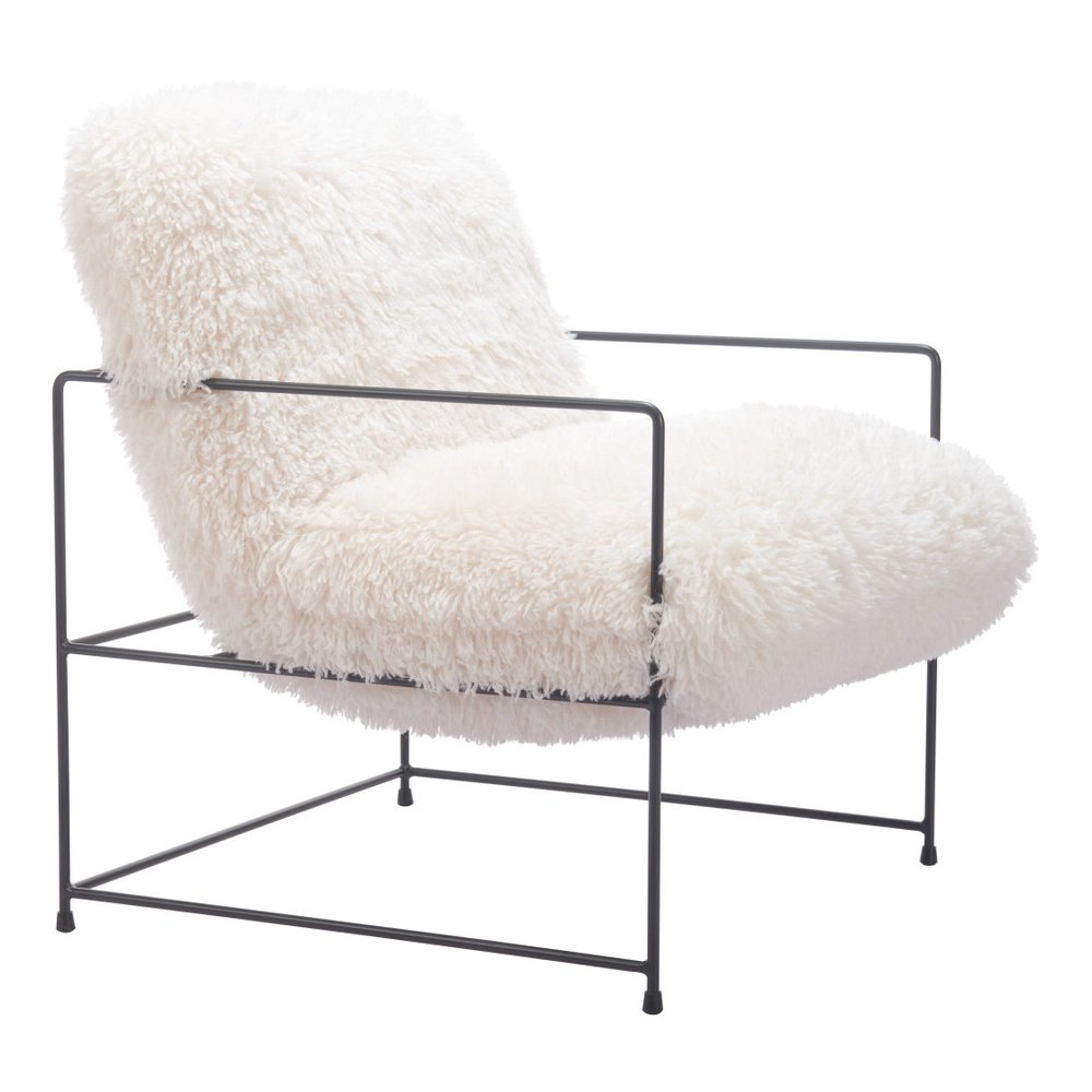 30" White And Black Sherpa And Upholstered Arm Chair HomeRoots