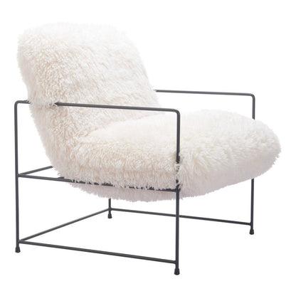 30" White And Black Sherpa And Upholstered Arm Chair HomeRoots