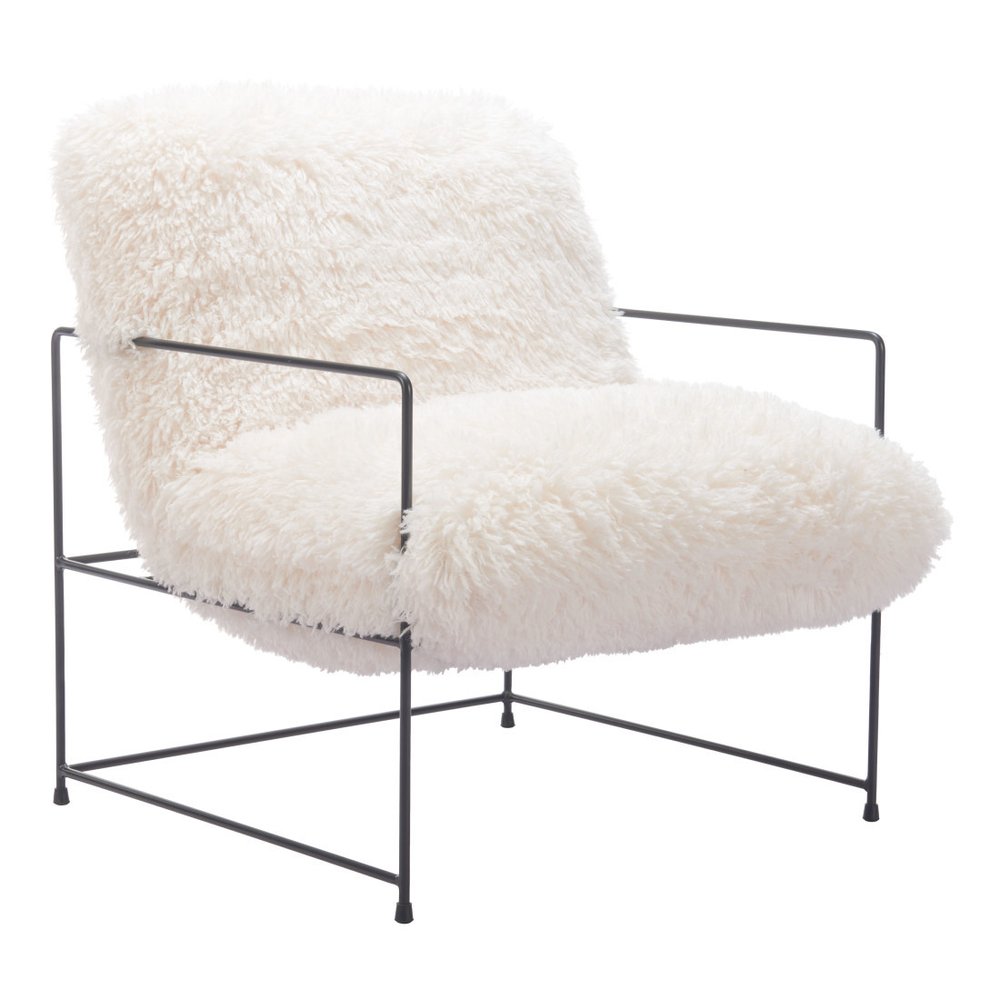 30" White And Black Sherpa And Upholstered Arm Chair HomeRoots