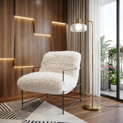 30" White And Black Sherpa And Upholstered Arm Chair HomeRoots